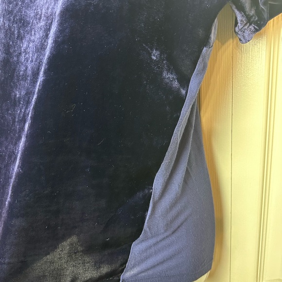 New LUCKY BRAND Contrast Velvet Top Blue Eclipse Blouse Shirt Hi Low Hem Zipper - Picture 6 of 11